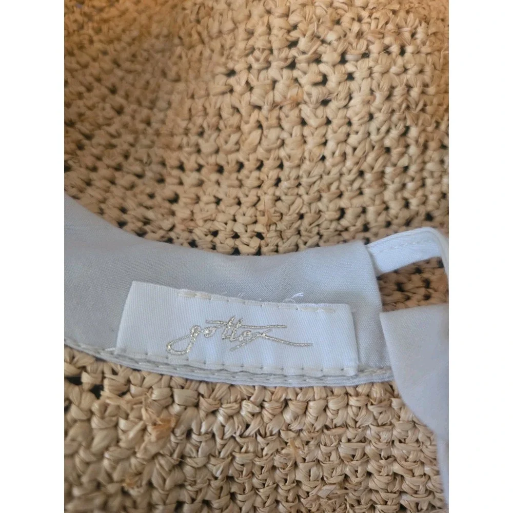 Gottex Women's Sun Hat Woven Straw Floppy Coin Charm Statement Boho Resort Chic